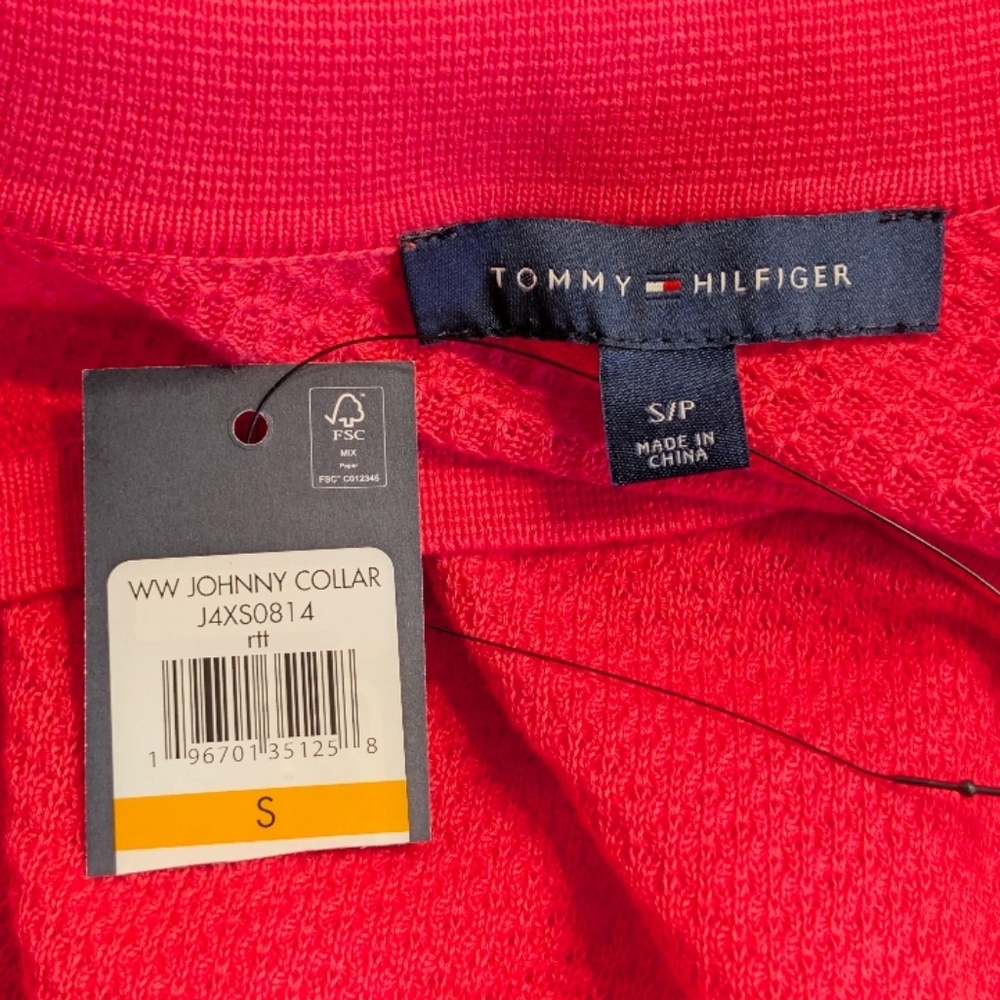 Tommy Hilfiger Hot Pink Johnny Collar Knit Sweater 3/4 Sleeves Size Small - Picture 4 of 5